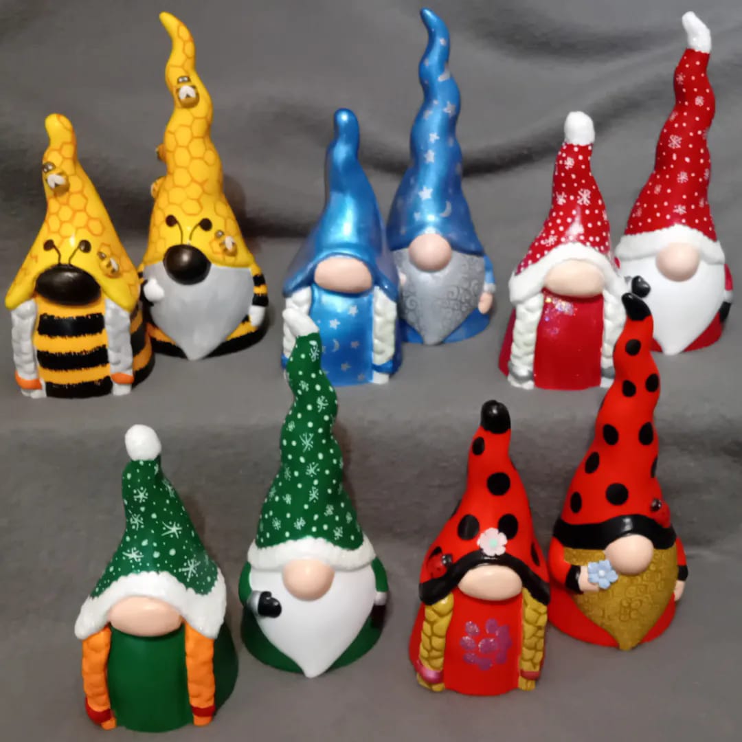 A small selection of hand-painted gnomes