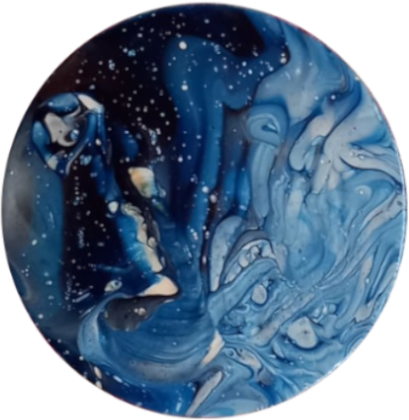 Paint poured coaster with shades of blue
